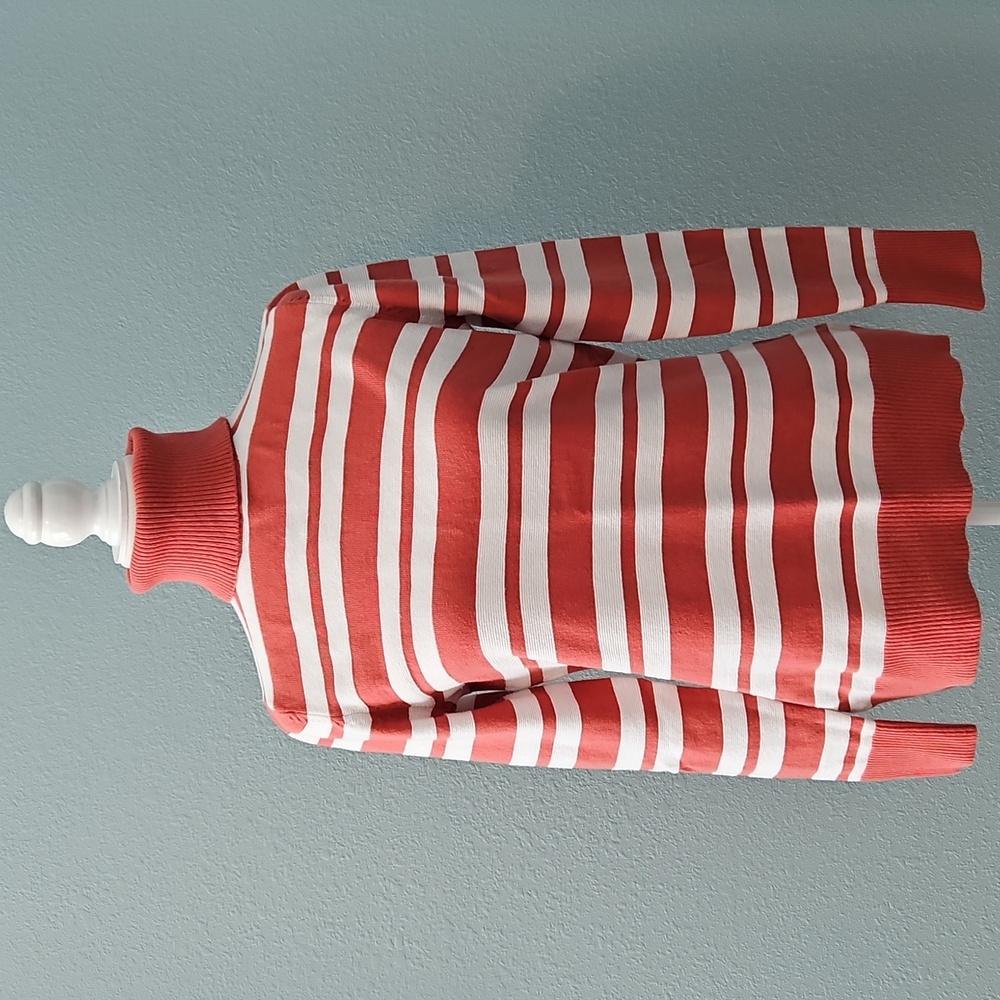 L.L. Bean Striped Turtleneck Sweater - Coral and White